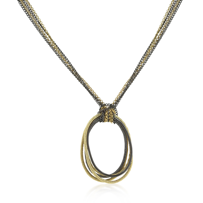 Two-tone Finish Multi-Chain Oval Hoop Necklace