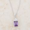 Classic Amethyst Cubic Zirconia Sterling Silver Drop Necklace