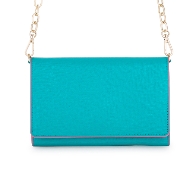 Carly Teal Leather Purse Clutch With Gold Chain Crossbody