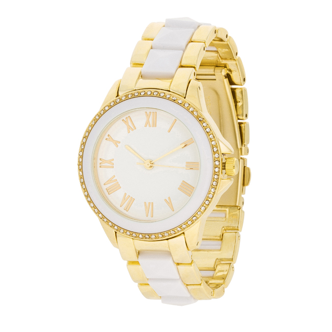 White And Gold Metal Crystal Watch
