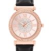 Crystal Rose Gold Watch With Leather Strap Black