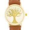 Fashion Tree Dial Watch With Leather Band Brown