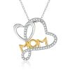 Sterling Silver Rhodium and 14k Gold Plated Diamond Accent "MOM" Heart Pendant, 18"