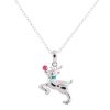 Sterling Silver Rhodium Plated Genuine Diamond Accent Christmas Reindeer Deer Pendant Necklace, 18"