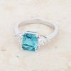 Classic Blue Topa Rhodium Engagement Ring