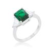 Classic Emerald Rhodium Engagement Ring