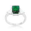 Classic Emerald Rhodium Engagement Ring