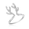 925 Sterling Silver Rhodium Plated Cubic Zirconia Antler Design Ring